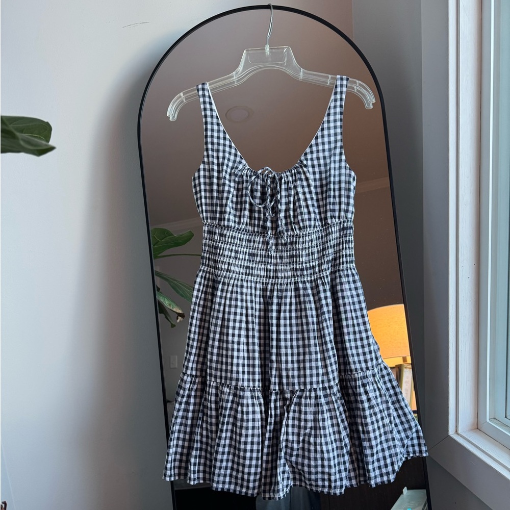 Abercrombie & Fitch Smocked Tie-front Mini Dress - Navy Gingham